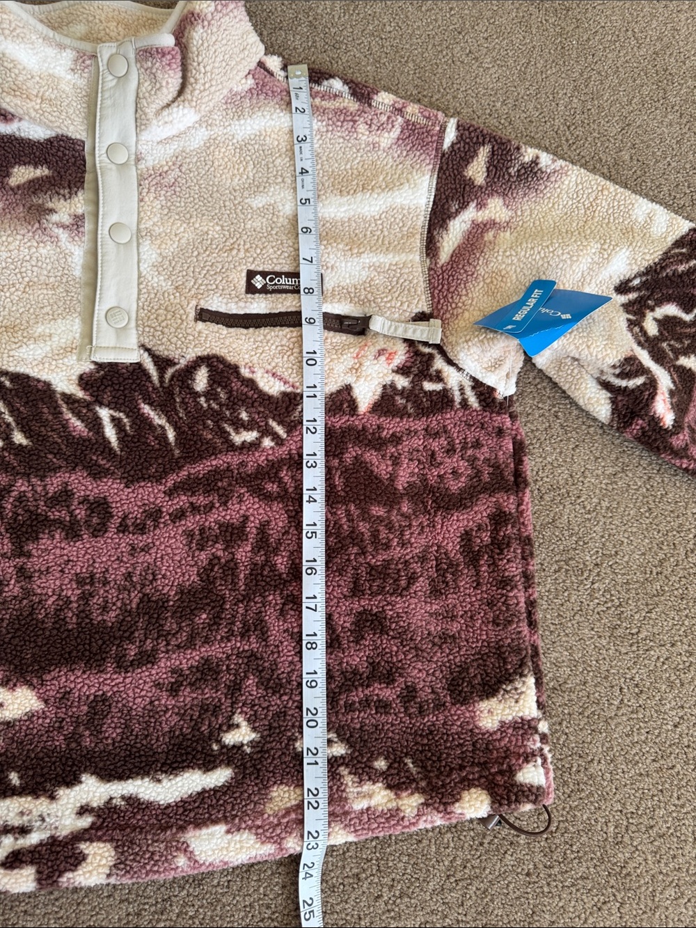 Columbia Mountain Sherpa Maroon & Cream Patterned Pullover Fleece - Size Medium - Picture 7 of 7